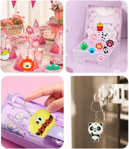 Miniatura 5 de 100 llaveros de dibujos animados para recuerdos de fiesta de niños, mini llavero lindo para premios de aula, regalos de fiesta de cumpleaños