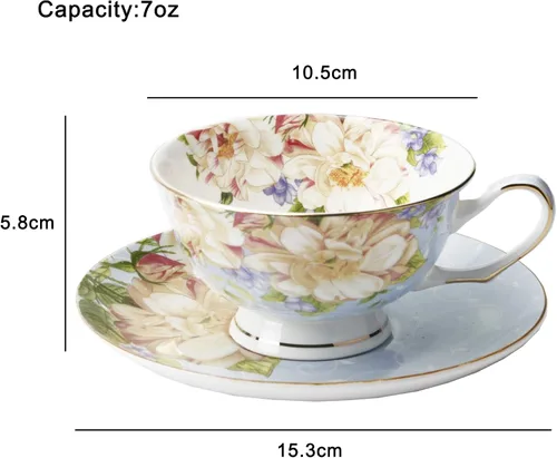 Miniatura 4 de Taza de té azul, juego de taza de té floral y platillo, juego de té de porcelana de hueso, taza de café, juego de té