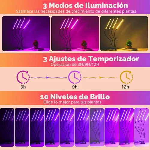Miniatura 2 de Lámparas de cultivo shalaker para plantas de interior, 80 luces LED con espectro completo y espectro rojo y azul, 10 niveles regulables