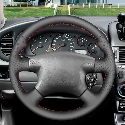 Funda de cuero negro para volante de coche para Nissan Almera (N16) X-Trail (T30) Terrano 2 DIY cosido a mano fundas para volante de coche