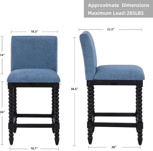 Miniatura 2 de DUHOME Taburete de mostrador de husillo con asiento acolchado de resorte, taburetes de bar de madera de granja de 26 pulgadas de altura