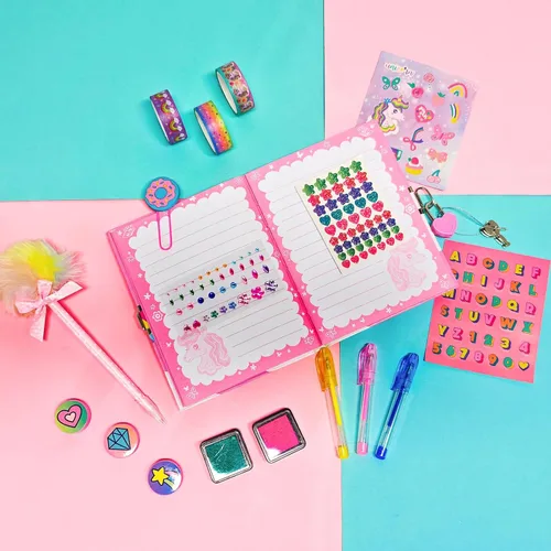 Miniatura 5 de Regalos de unicornio para niñas de 5, 6, 7, 8, 9, 10-12 años, juego de papelería de unicornio para niños con diario secreto, sellos, bolígrafos, Set
