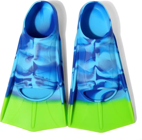 Miniatura 22 de Aletas de Natación para Niños, Aletas Cortas Cómodas para Natación de Vueltas y Entrenamiento para Niños, Niñas, Niños, Principiantes Azul y lima