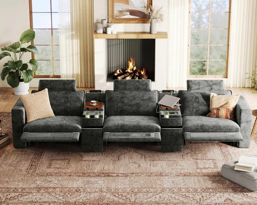Miniatura 24 de Sofá reclinable eléctrico de 102.8 pulgadas con reposacabezas, sofá reclinable modular Cloud de gran tamaño con mesa, cajón de almacenamiento, Blanco
