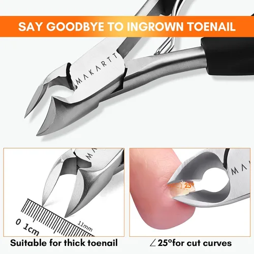 Miniatura 2 de Makartt Cortaúñas para uñas encarnadas con elevador de uñas, juego de podólogo de acero inoxidable para uñas gruesas, herramientas de manicura