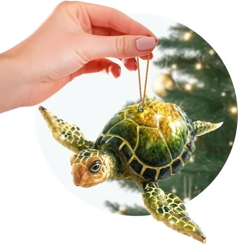 Miniatura 15 de Adornos de Navidad – Pintados a mano – Relleno de calcetines, buceadores y amantes del océano (caballito de mar rojo)