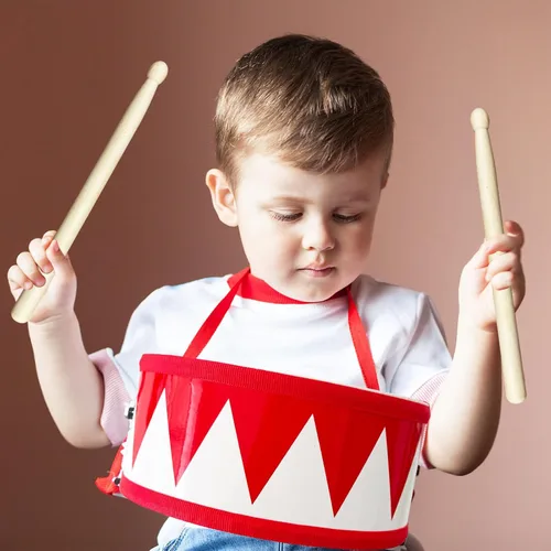 Miniatura 6 de Juego de batería para niños, juego de batería de juguete de madera de 8 pulgadas, juguetes musicales educativos para bebés con correa ajustable, 2