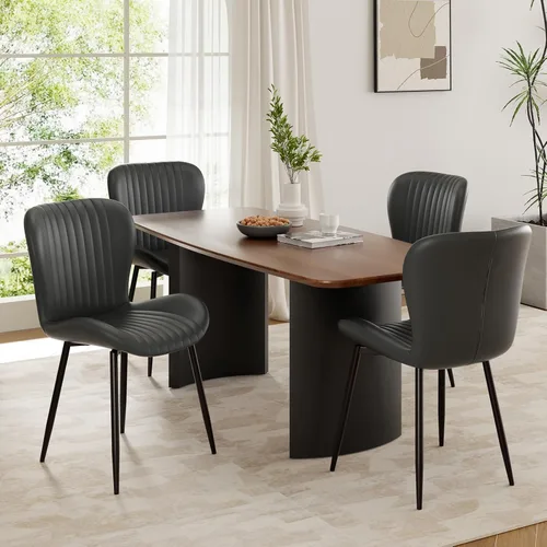 Miniatura 12 de Juego de 2 sillas de comedor modernas tapizadas de piel sintética para cocina, sillas de comedor con respaldo cómodo, color marrón