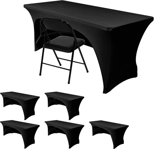 Miniatura 12 de Nasitos Paquete de 2 Manteles Ajustados de Spandex Negro para Mesas de 4 Pies - Cubierta para Mesa Plegable con Respaldo Abierto, Tela Lavable