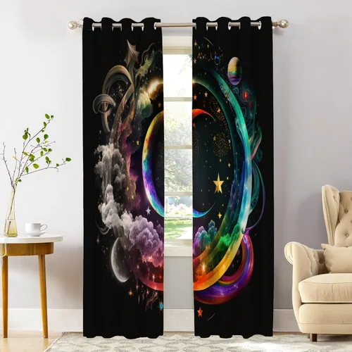 Miniatura 13 de Shrahala Beige and Orange Abstract Art Brushstrokes Blackout Curtain Tiers, Abstract Oil Paint Kitchen Valance Light Blocking Tier Drapes with Rod