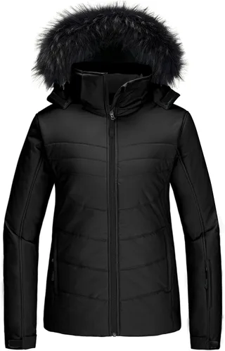 Skieer Chaqueta de esquí impermeable para mujer, chaqueta acolchada gruesa con capucha, Nieve