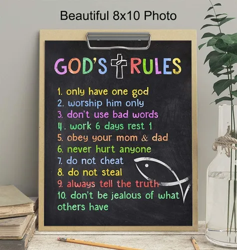 Miniatura 3 de Decoración de pared de los Diez Mandamientos para niños, niñas, habitación de niños pequeños o guardería, arte de pared con versículos religiosos