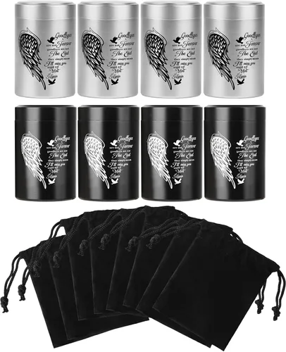 Miniatura 8 de Juego de 4 urnas pequeñas para cenizas humanas, mini urna de cremación de aluminio para cenizas de hasta 7 pulgadas cúbicas, color negro