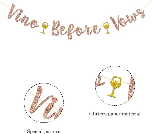 Miniatura 3 de Cartel de vino antes de los votos, despedida de soltera, compromiso, novia a ser, decoraciones de fiesta de boda (purpurina dorada rosa)