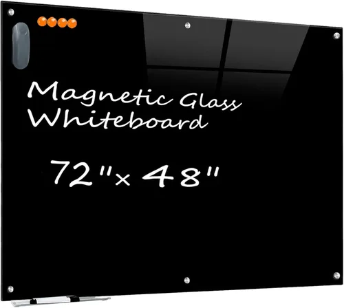 Miniatura 15 de KIZZBY Pizarra de Vidrio Negro de Borrado en Seco - Pizarra Magnética Negra para Pared, 48"x36" Pizarra Blanca Grande Sin Marco para Oficina, Hogar