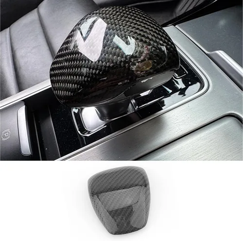 Miniatura 6 de Funda para Pomo de Palanca de Cambios de Coche de Fibra de Carbono Real Estilo Negro Forjado, Mango de Palanca de Cambios Protectora Compatible