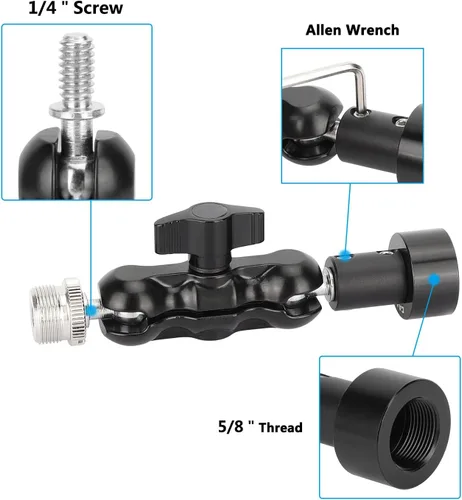 Miniatura 2 de CAMVATE - Soporte de micrófono con cabeza esférica con adaptador macho y hembra de 5/8 "-27