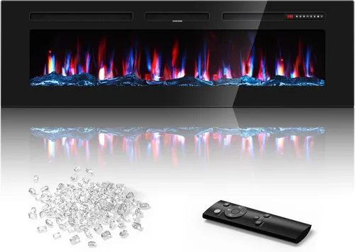 Manastin Chimenea eléctrica de 60 pulgadas empotrada en la pared y montada en la pared con control remoto, calentador de chimenea de 1500/750 W