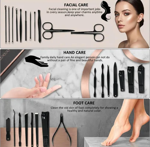 Miniatura 4 de MINKINH Juego de manicura profesional para cortaúñas, kit de manicura de acero inoxidable de 26 piezas, herramientas para el cuidado de uñas