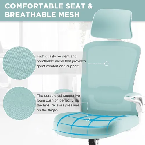 Miniatura 5 de Mimoglad Silla de oficina, silla de escritorio ergonómica de respaldo alto con soporte lumbar ajustable y reposacabezas, silla giratoria con Azul