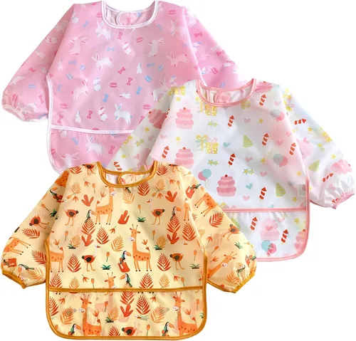 Miniatura 5 de PandaEar Paquete de 3 baberos de manga larga Babero impermeable de manga completa para bebés de 6 a 36 meses