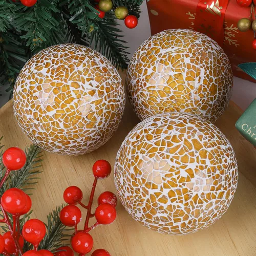 Miniatura 4 de 3 bolas de vidrio decorativas marrones para cuencos, bolas decorativas de mosaico de 3.35 pulgadas para centro de mesa, tazón, jarrón, relleno