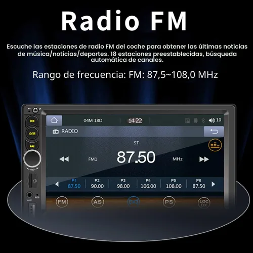 Miniatura 4 de Estéreo de coche de 7'' de doble DIN incorporado con Apple Carplay, Bluetooth 5.1 con llamadas manos libres, radio de coche con pantalla táctil FM