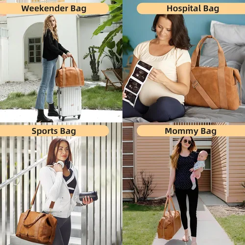 Miniatura 4 de miss fong Bolsa de pañales, bolsa de bebé, bolsa de pañales de cuero, bolsa de mano para bebé con 9 bolsillos, bolsa grande para mamá con bolso