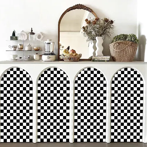 Miniatura 8 de Papel tapiz de tablero de ajedrez para despegar y pegar, papel de pared blanco y negro de 17.3 x 160 pulgadas, papel de contacto de mosaico
