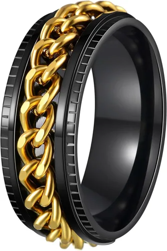 Miniatura 16 de Anillos giratorios para hombres y mujeres, anillos de ansiedad para hombres, anillos de cadena para adultos, anillos de titanio y acero Negro azul
