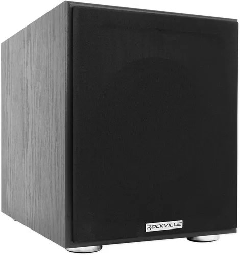 Rockville Rock Shaker 8 Negro, subwoofer alimentado de 8 pulgadas, 400W, graves profundos, amplificador clase D, entradas RCA/altavoces, para cine
