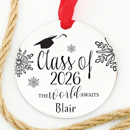 Miniatura 4 de Adorno de Navidad de clase de 2026 personalizado Felicidades 2026, adorno de regalo para graduado, universidad, graduación, secundaria, graduado