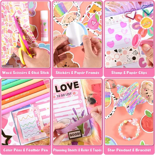 Miniatura 4 de Paquete de 2 Kits de Diario DIY para Niñas de 8-12, 13, 14 Años, Regalos de Cumpleaños para Niñas Adolescentes, 110 Piezas de Lindos Suministros