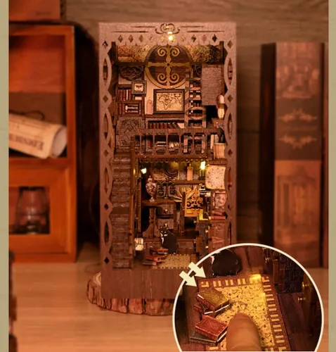 Miniatura 7 de TOPBSFARNY Kit de rincón de libros – Rompecabezas de madera 3D en miniatura para estanterías, kits de bricolaje con luz LED para adultos y SL09