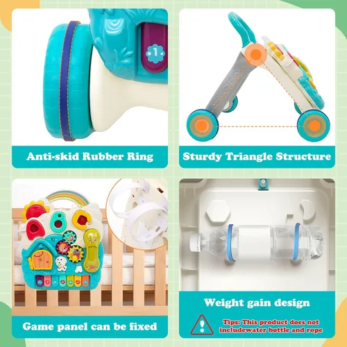 Miniatura 5 de Caminante de aprendizaje sentado a pie 3 en 1 Baby Walker Centro de actividades de educación temprana con diseño de peso, sonidos y teléfono Azul