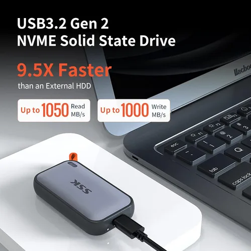 Miniatura 2 de SSK SSD externo de 250 GB, unidades de estado sólido externas SSD USB C de hasta 1050 MB/s, SSD portátil USB 3.2 Gen2 para iPhone 15/Pro, Windows