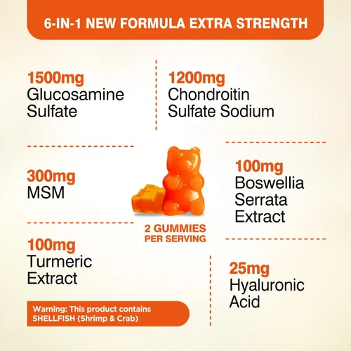 Miniatura 3 de Gomitas de glucosamina condroitina sin azúcar, gomitas suplementos para adultos, hombres y mujeres, 60