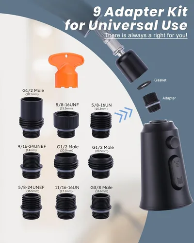 Miniatura 3 de WOWOW Cabezal de repuesto para grifo de cocina, cabezal rociador de grifo extraíble de 3 funciones con 9 adaptadores, boquilla rociadora de cocina