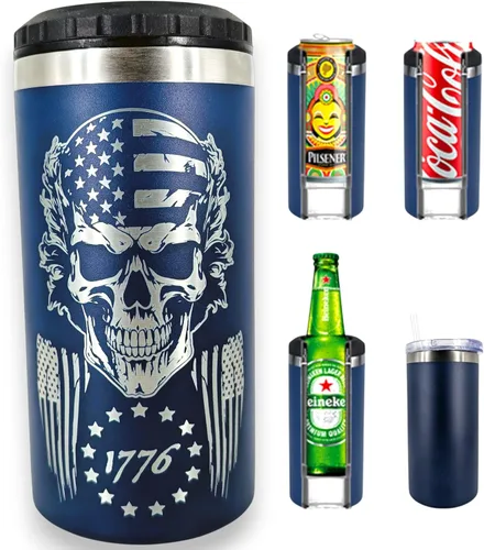 Miniatura 12 de Betsy Ross - Enfriador de latas aislado de acero inoxidable de doble pared con bandera y bandera estadounidense, capacidad para latas de 12 o 16