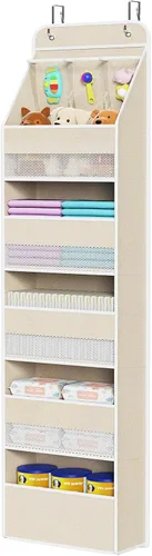 Miniatura 7 de Univivi Organizador para colgar sobre la puerta con 5 estantes de tela, organizador de almacenamiento para puerta con 4 bolsillos grandes y 3