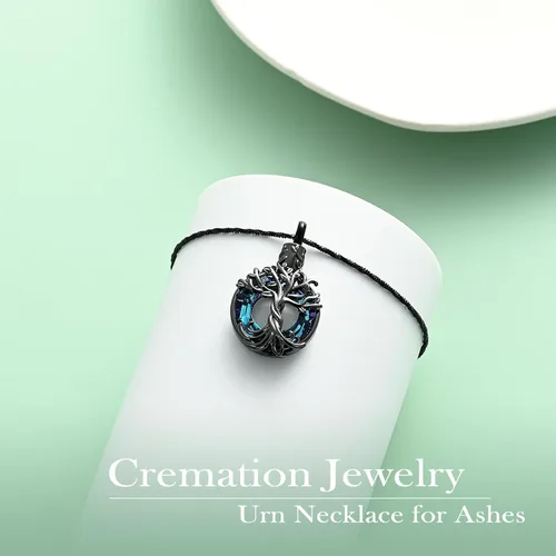 Miniatura 3 de shajwo Collar de cenizas de urna de cremación del árbol de la vida para mujeres y hombres, círculo de la vida, cristales de cremación, colgante