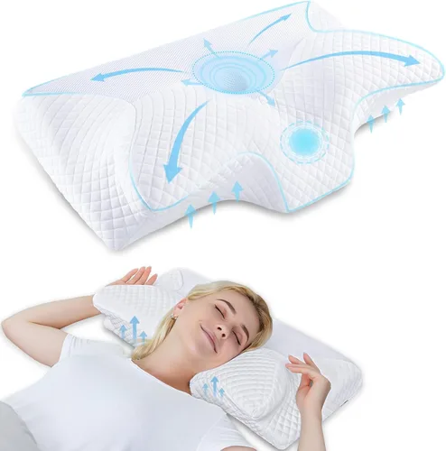 Miniatura 12 de HOMCA Almohada cervical de espuma viscoelástica – Almohada de espuma viscoelástica de contorno para aliviar el dolor de cuello, almohada ortopédica