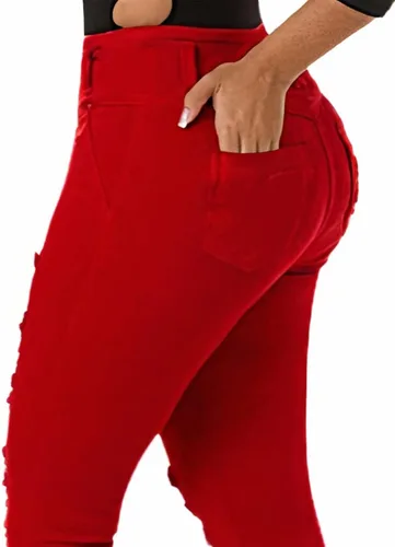 Miniatura 5 de Flamingals Pantalones de mezclilla con botones y cintura alta para mujer
