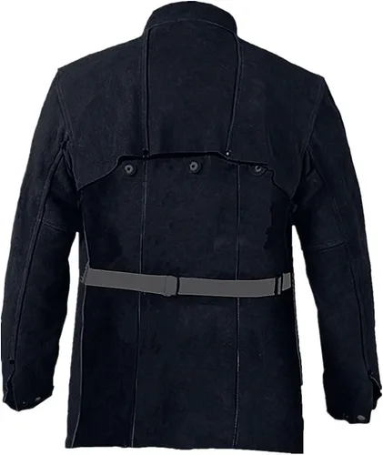 Miniatura 3 de Chaqueta de soldadura de cuero, resistente al fuego, delantal de soldadura resistente con manga, puños ajustables, cuello ajustable