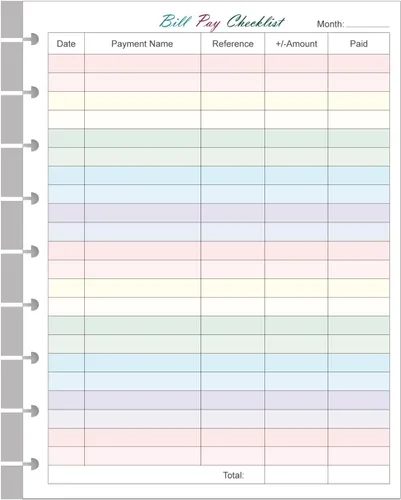 Recambios de Lista de Verificación de Pago de Facturas - 50 Hojas/100 Páginas Tamaño Clásico Formularios Coloridos de Presupuesto Mensual para Happy