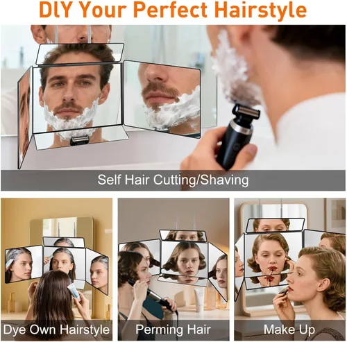 Miniatura 4 de LMZNXCZ Espejo de 5 vías para corte de cabello propio, espejo de corte de pelo 360 para hombre, herramientas de uso de peluquería, para ver la parte