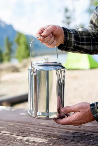 Miniatura 7 de Cafetera percoladora de aluminio Stansport con asa de alambre