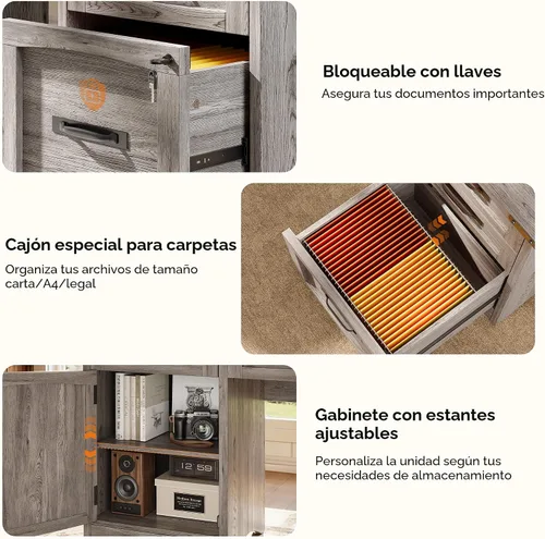 Miniatura 4 de Decofy Escritorio ejecutivo de granja con cajones, escritorios de oficina en casa de 55 pulgadas con estación de carga rápida, archivador