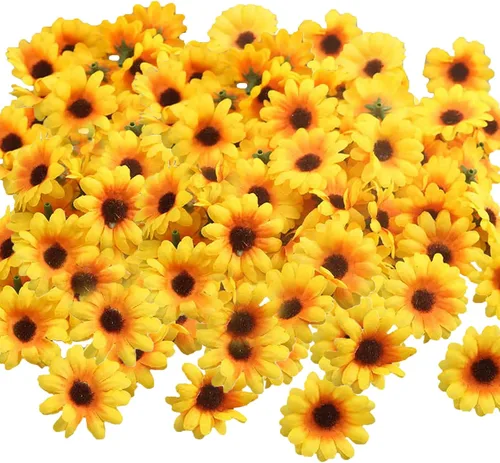 Miniatura 20 de 100 cabezas de girasol de seda de 1.969 in, 2 pulgadas, decoración de boda, corona de regalo, álbum de recortes, manualidades, fiesta, festival
