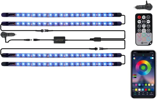 Xprite Tiras de luz LED RGB con Bluetooth para interior de auto con control remoto caja de control sellado de silicona para espacio para pies debajo